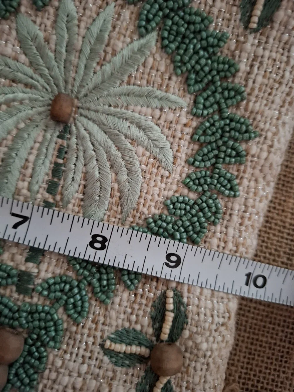 Handcrafted Beaded Green Palm Tree Coastal Medium Size Pouch NWT